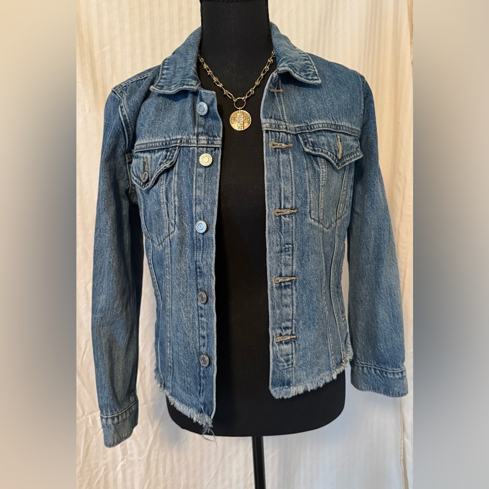 Lucky Brand Blue Denim Jacket with Tan Label